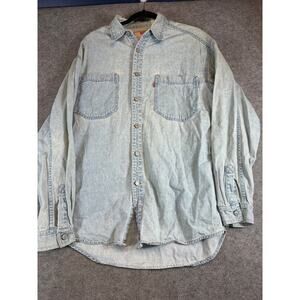 VINTAGE 90s Levis Jean Shirt Mens Large Blue Denim Button Up Workwear Western